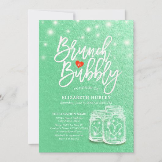 Brunch & Bubble Vrijgezellenfeest Mason Jar Green  Kaart (Voorkant)