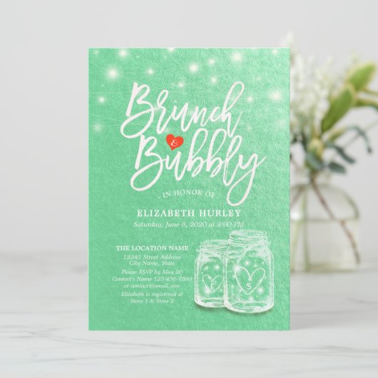 Brunch & Bubble Vrijgezellenfeest Mason Jar Green  Kaart (Staand voorkant)