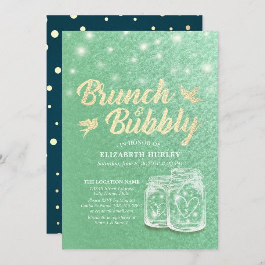 Brunch & Bubble Vrijgezellenfeest Mason Jar Green  Kaart (Voorkant / Achterkant)