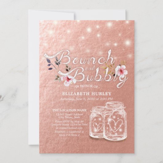 Brunch & Bubble Vrijgezellenfeest Mason Jars Roos  Kaart (Voorkant)
