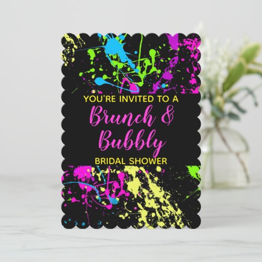 Brunch Bubble Vrijgezellenfeest Neon Paint Splatte Kaart (Staand voorkant)