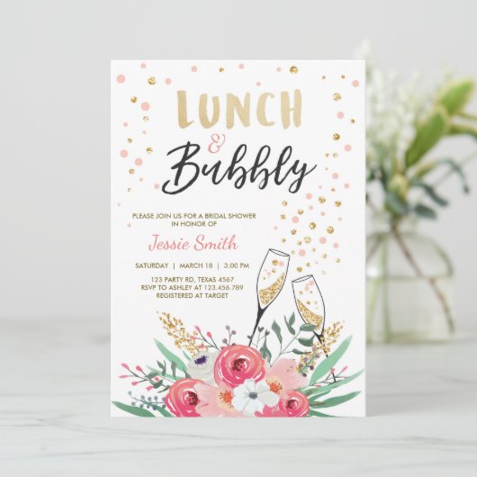 Brunch & Bubble Vrijgezellenfeest Pink Gold Champa Kaart (Staand voorkant)