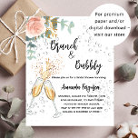 Brunch Bubble Vrijgezellenfeest roos budget uitnod Flyer<br><div class="desc">Let op: deze uitnodiging is op flyer paper en erg dun. Enveloppen zijn niet inbegrepen. Ga naar onze winkel voor nog meer dikkere uitnodigingen (hetzelfde ontwerp). Een moderne, stijlvolle en glamoureuze uitnodiging voor een verbluffend brunch Vrijgezellenfeest. Een witte achtergrond met luchtbelletjes, een paar fluiten, een bril, een gouden bloem van...</div>