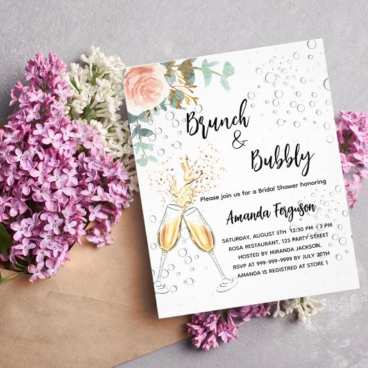 Brunch Bubble Vrijgezellenfeest roos budget uitnod Flyer