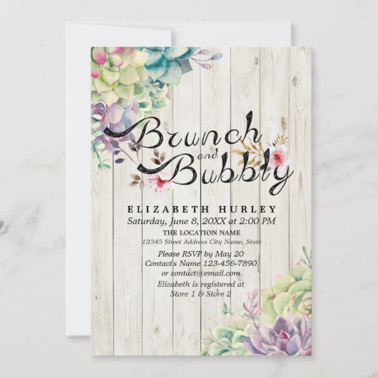 Brunch Bubble Vrijgezellenfeest Succulent Rustic W Kaart (Voorkant)