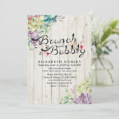 Brunch Bubble Vrijgezellenfeest Succulent Rustic W Kaart (Staand voorkant)