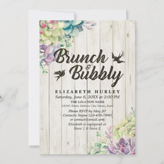 Brunch Bubble Vrijgezellenfeest Succulent Rustic W Kaart (Voorkant)