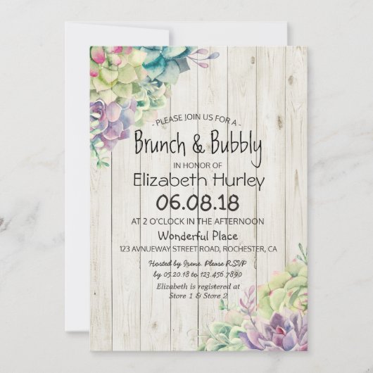 Brunch Bubble Vrijgezellenfeest Succulent Rustic W Kaart (Voorkant)