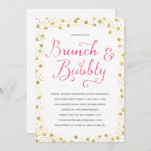 Brunch & Bubble | Vrijgezellenfeest Uitnodiging (Voorkant / Achterkant)