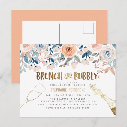 Brunch & Bubble | Vrijgezellenfeest voor goud en W Uitnodiging Briefkaart (Voorkant / Achterkant)