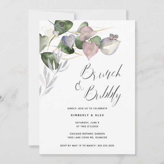 Brunch Bubble Vrijgezellenfeest Waterverf Eucalypt Kaart (Voorkant)