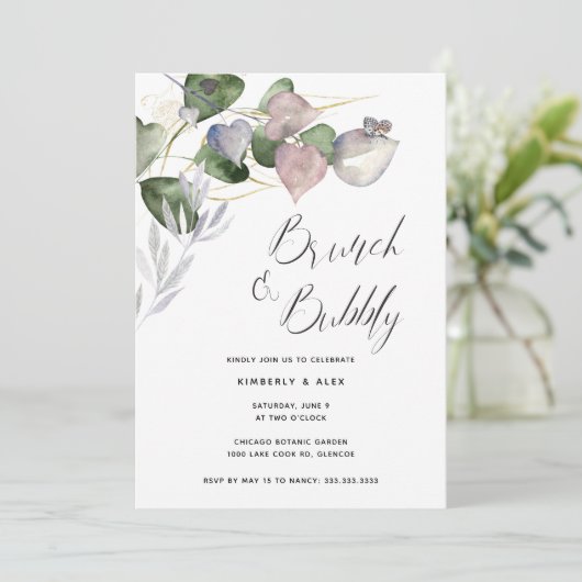 Brunch Bubble Vrijgezellenfeest Waterverf Eucalypt Kaart (Staand voorkant)