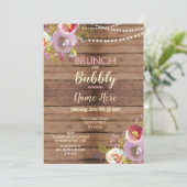 Brunch & Bubble Vrijgezellenfeest Wood Rustic Invi Kaart (Staand voorkant)