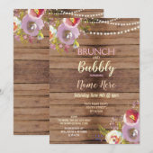 Brunch & Bubble Vrijgezellenfeest Wood Rustic Invi Kaart (Voorkant / Achterkant)