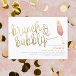 Brunch & Bubble Waterverf Champagne Vrijgezellenfe Kaart<br><div class="desc">Moderne doucheuitnodigingen met bridal met gouden handbrief en een waterverf illustratie van een champagneglas met roze champagne, hartvormige en gouden bellen. Op de achterkant staan waterverf harten en verlovingen ringen. Pas met uw partijdetails in moderne typografie aan die aan het bodemrecht wordt gericht. Klik op "Personaliseren" om aan de slag...</div>