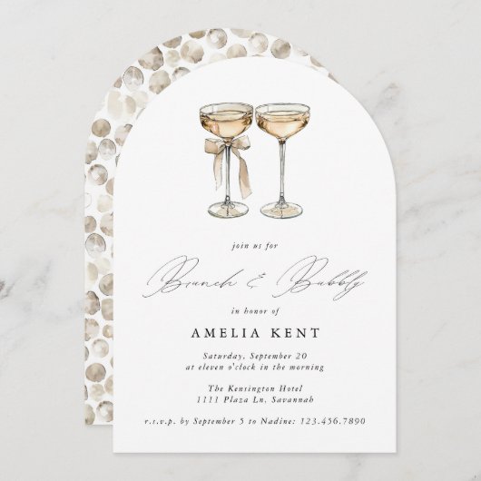 Brunch & Bubble Waterverf Champagne Vrijgezellenfe Kaart (Voorkant / Achterkant)