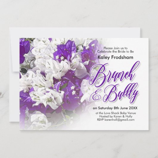 Brunch & Bubble Wit Paarse bruiloft uitnodiging (Voorkant)