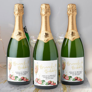 Brunch & Bubbly Aardbei Mousserende Wijn Glas Sparkling Wijnetiket