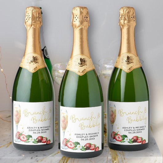Brunch & Bubbly Aardbei Mousserende Wijnglas Sparkling Wijnetiket