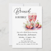 Brunch Bubbly Aardbeien Champagne Vrijgezellenfees Kaart (Voorkant)