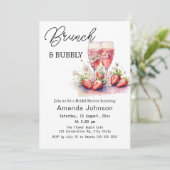 Brunch Bubbly Aardbeien Champagne Vrijgezellenfees Kaart (Staand voorkant)