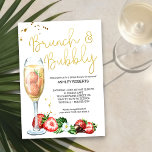 Brunch Bubbly Aardbeien Champagne Vrijgezellenfees Kaart<br><div class="desc">Brunch & Bubbly Bridal Shower Invitation - perfect voor een brunch of zomerse tuin thee party. Het ontwerp is voorzien van een waterverf illustraties van aardbeien, een glaasje champagne en sierlijke gouden handbelettering. De sjabloon staat klaar voor u om alle uitnodigingsdetails voor uw eigen gelegenheid te personaliseren. Blader door onze...</div>