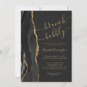 Brunch & Bubbly Black Gold Agate Bruiloftsborrel Kaart (Voorkant)