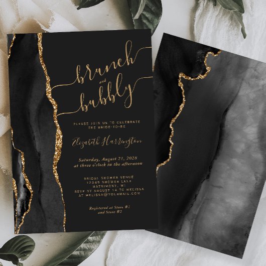 Brunch & Bubbly Black Gold Agate Bruiloftsborrel Kaart