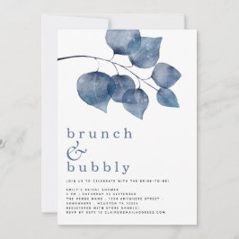 Brunch Bubbly Blauw Foliage Vrijgezellenfeest Invi Kaart