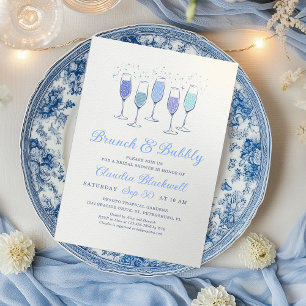 Brunch & Bubbly Blauw Vrijgezellenfeest Kaart