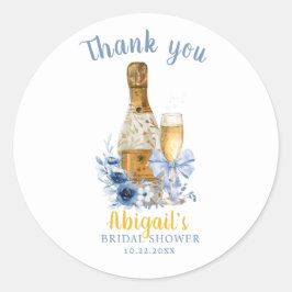 BRUNCH & BUBBLY Blauwe Bloemachtige Bruiloftsborre Ronde Sticker