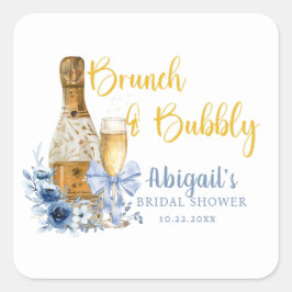 BRUNCH & BUBBLY Blauwe Bloemige Bruidsborrel  Vierkante Sticker