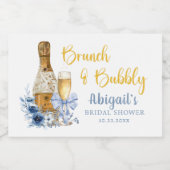 BRUNCH & BUBBLY Blauwe Bloemige Bruidsfeest Sparkling Wijnetiket (Enkel label)