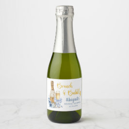 BRUNCH & BUBBLY Blauwe Bloemige Bruidsmeisjes Brui Sparkling Wijnetiket