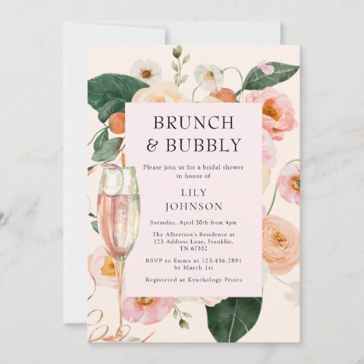 Brunch & Bubbly Bloemen Vrijgezellenfeest Kaart (Voorkant)