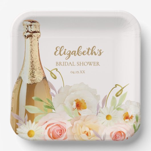 Brunch & Bubbly Bloemen Vrijgezellenfeest Papieren Bordje (Voorkant)