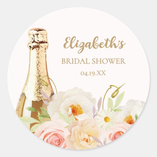Brunch & Bubbly Bloemen Vrijgezellenfeest Ronde Sticker (Voorkant)