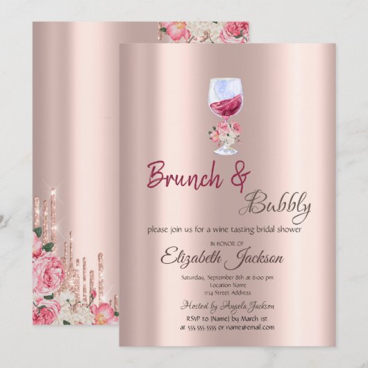 Brunch & Bubbly Bloemenglas Drips Kaart (Voorkant / Achterkant)