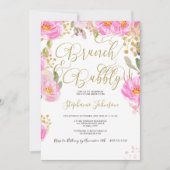 Brunch & Bubbly Bloemenroze en gouden Vrijgezellen Kaart (Voorkant)