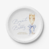 Brunch & Bubbly Blue Bow Bridal Shower Papieren Bordje (Voorkant)