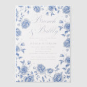 Brunch & Bubbly Blue Chinoiserie Vrijgezellenfeest Vellum Uitnodigingen (Voorkant)