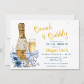 BRUNCH & BUBBLY Blue Floral Vrijgezellenfeest Kaart (Voorkant)