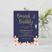 Brunch Bubbly Blue Gold Bruids Douche Uitnodiging (Staand voorkant)