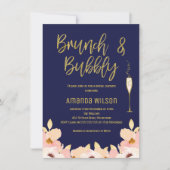 Brunch Bubbly Blue Gold Bruids Douche Uitnodiging (Voorkant)