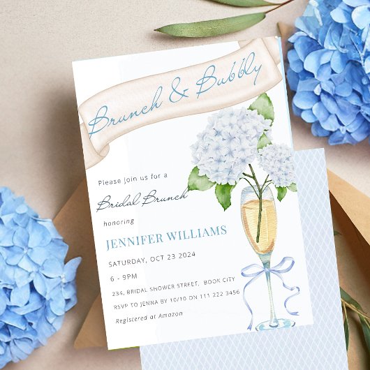 Brunch & Bubbly Blue Hydrangea Vrijgezellenfeest Kaart