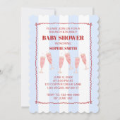Brunch & Bubbly Blue & Red Wavy Border Baby shower Kaart (Voorkant)