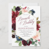 Brunch bubbly blush bogundy navy floral bridal kaart (Voorkant)