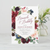 Brunch bubbly blush bogundy navy floral bridal kaart (Staand voorkant)