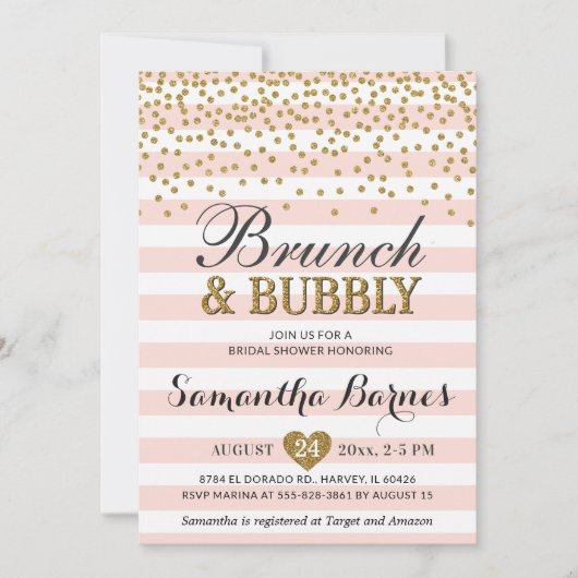 Brunch Bubbly Blush Roze Goud Vrijgezellenfeest Kaart (Voorkant)
