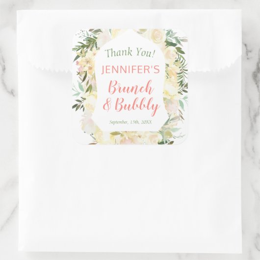 Brunch & Bubbly Boho Bruiloft Feest Verwelkoming Vierkante Sticker (Tas)